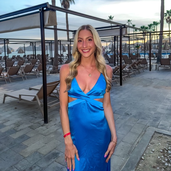 Zara Blue Satin Midi Dress - Picture 3 of 4